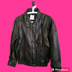 Small Zara Black Leather 80s style Jacket